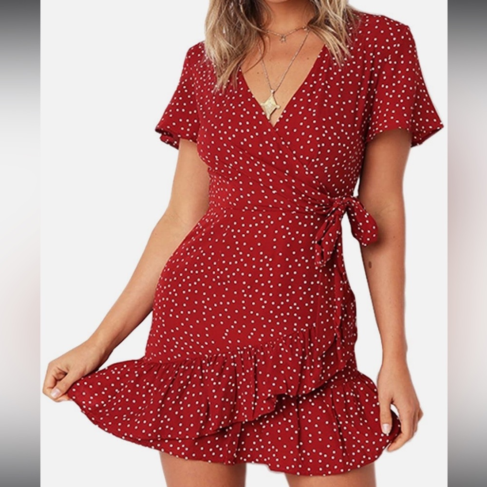 Relipop Summer Women Short Sleeve Print Dress V Neck